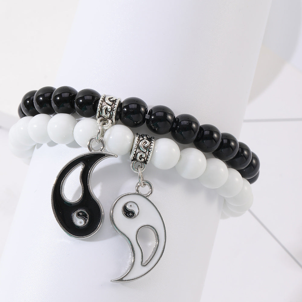 ✨Good luck bracelet, Yin Yang Bagua Tai Chi bracelet, simple black and white beaded bangle, a good gift for children seeking blessings, and a choice for mature men.😍