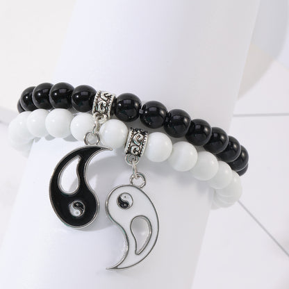 ✨Good luck bracelet, Yin Yang Bagua Tai Chi bracelet, simple black and white beaded bangle, a good gift for children seeking blessings, and a choice for mature men.😍