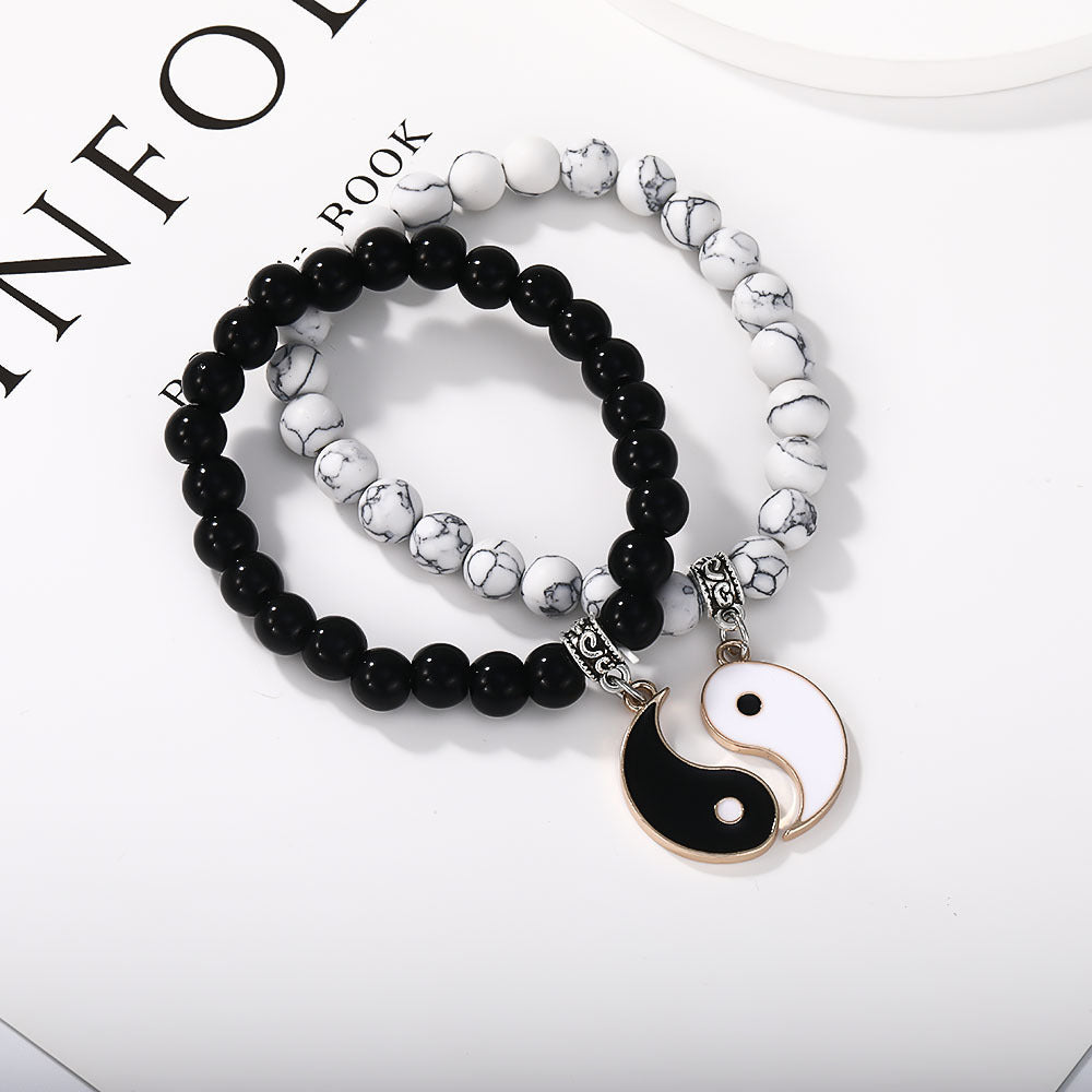 ✨Good luck bracelet, Yin Yang Bagua Tai Chi bracelet, simple black and white beaded bangle, a good gift for children seeking blessings, and a choice for mature men.😍