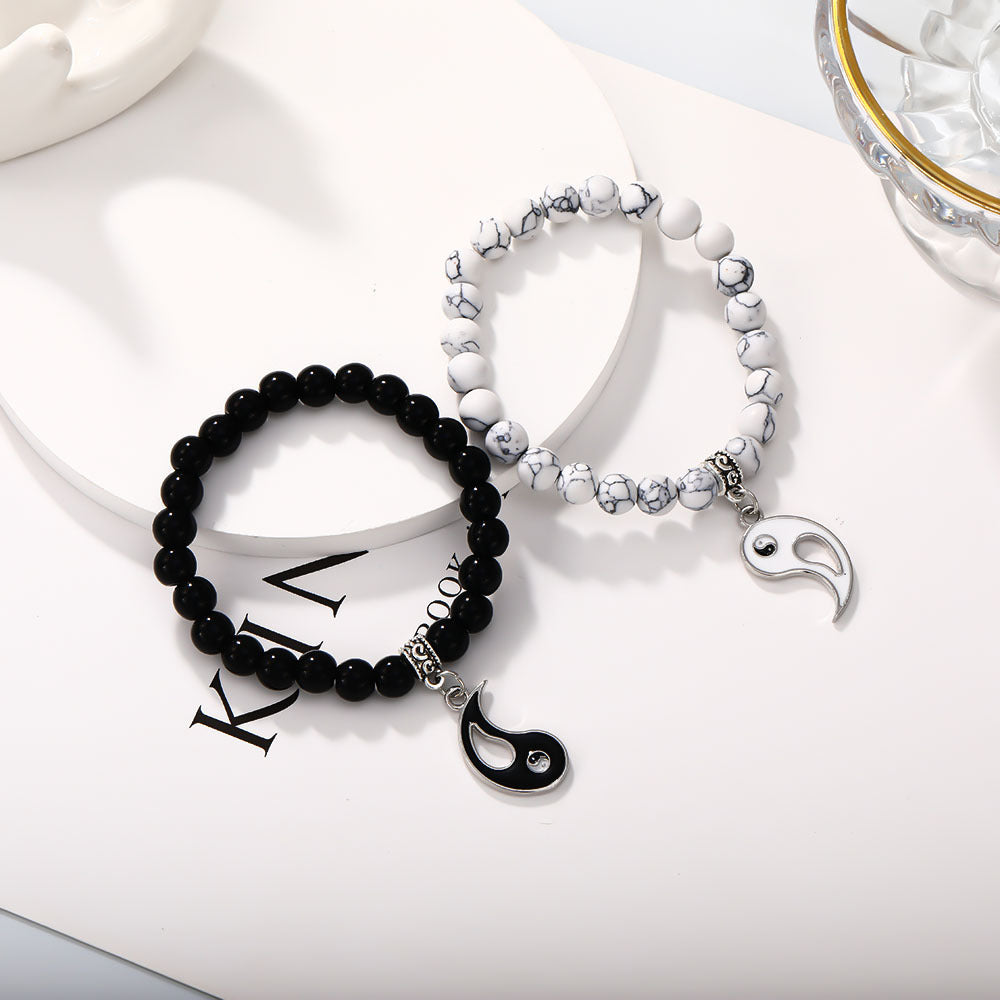 ✨Good luck bracelet, Yin Yang Bagua Tai Chi bracelet, simple black and white beaded bangle, a good gift for children seeking blessings, and a choice for mature men.😍