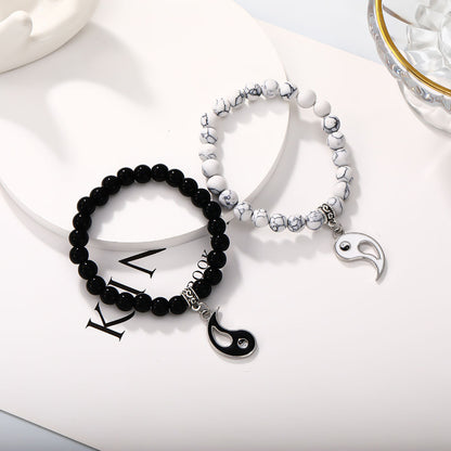✨Good luck bracelet, Yin Yang Bagua Tai Chi bracelet, simple black and white beaded bangle, a good gift for children seeking blessings, and a choice for mature men.😍