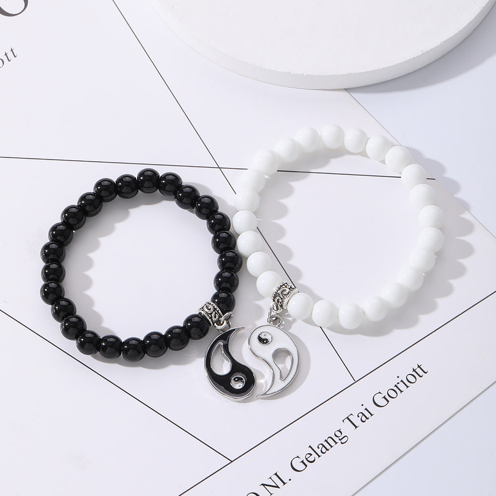 ✨Good luck bracelet, Yin Yang Bagua Tai Chi bracelet, simple black and white beaded bangle, a good gift for children seeking blessings, and a choice for mature men.😍