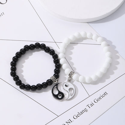 ✨Good luck bracelet, Yin Yang Bagua Tai Chi bracelet, simple black and white beaded bangle, a good gift for children seeking blessings, and a choice for mature men.😍
