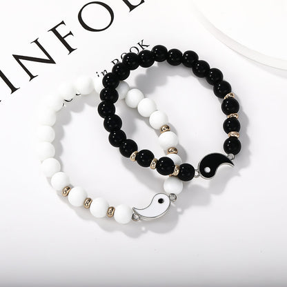 ✨Good luck bracelet, Yin Yang Bagua Tai Chi bracelet, simple black and white beaded bangle, a good gift for children seeking blessings, and a choice for mature men.😍