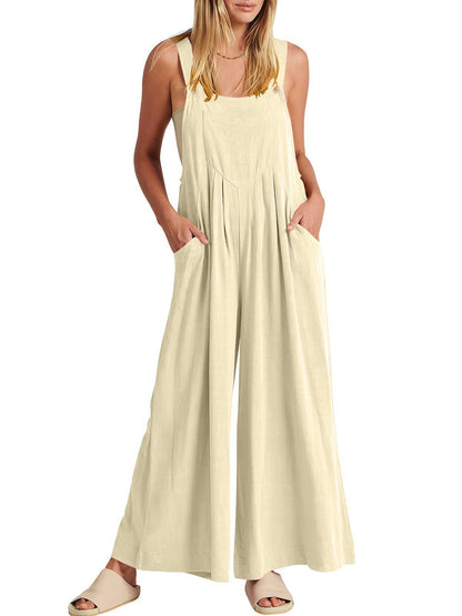 Women's Sleeveless Wide Leg Jumpsuit with Pockets