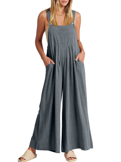 Women's Sleeveless Wide Leg Jumpsuit with Pockets