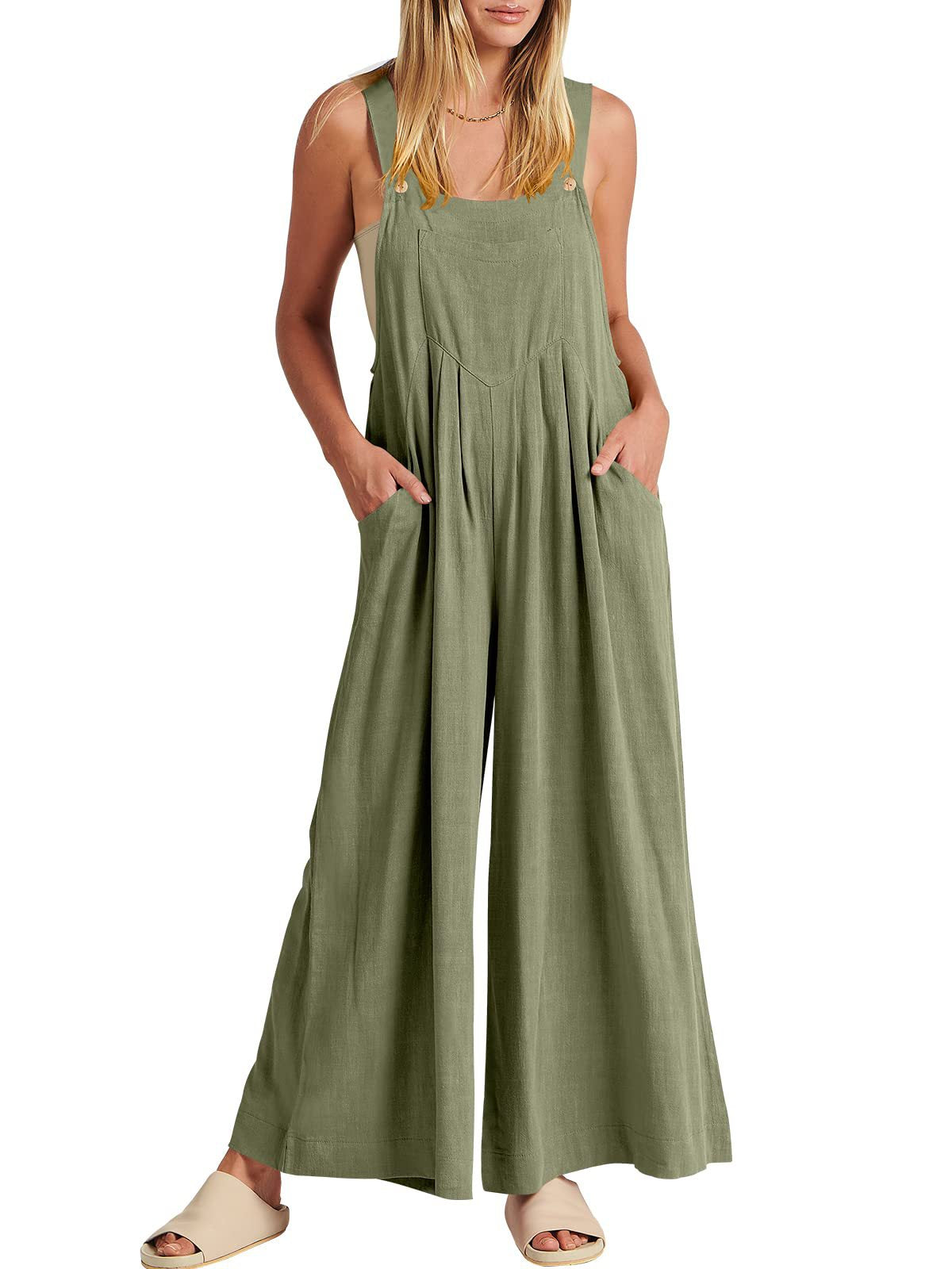 Women's Sleeveless Wide Leg Jumpsuit with Pockets