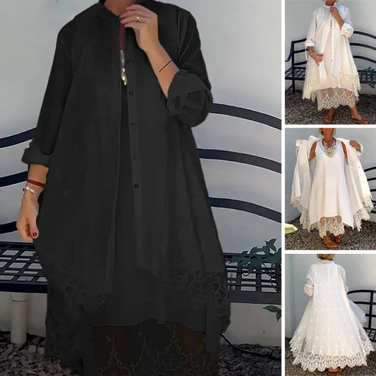 Time-limited Special Women's Sleeveless Dress&Lace Cardigan Set