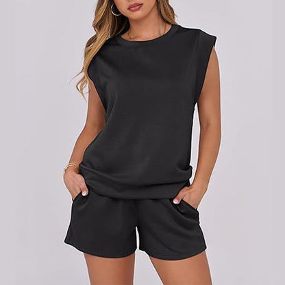 🌞Summer Sale 50% OFF🔥Women's Cap Sleeve Crewneck Top & Drawstring Shorts 2-Piece Set